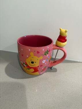Disney Winnie the Pooh Pink Floral Mug with Stir Stick